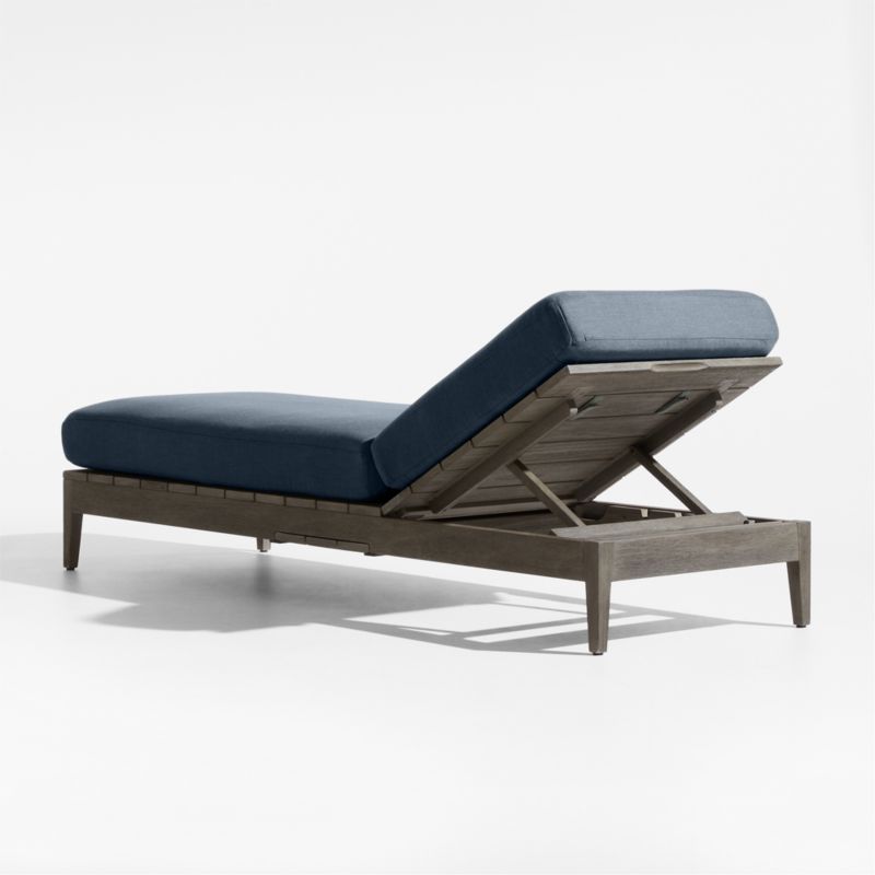 Andorra Weathered Grey Wood Outdoor Chaise Lounge with Harbor Blue Sunbrella ® Cushion - image 3 of 10