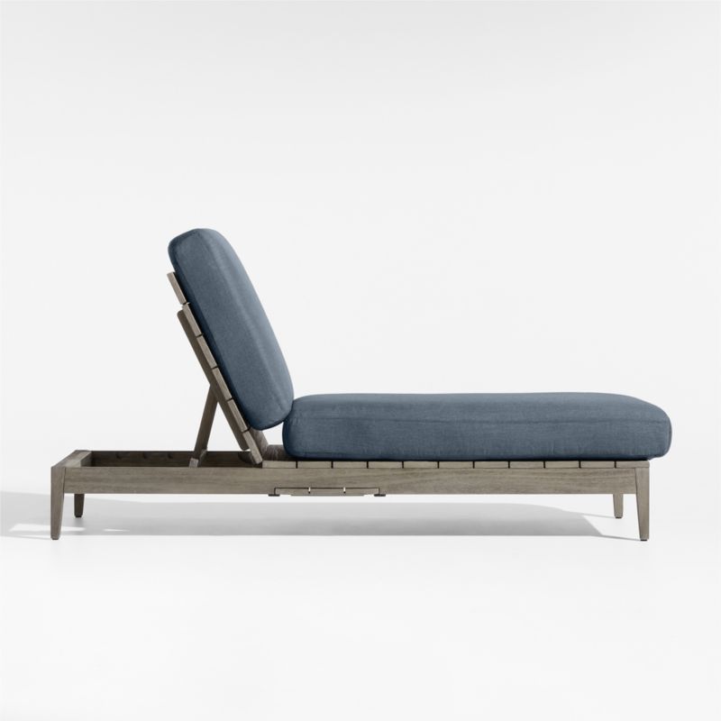 Andorra Weathered Grey Wood Outdoor Chaise Lounge with Harbor Blue Sunbrella ® Cushion - image 4 of 10