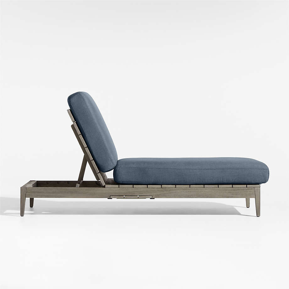 Andorra Grey Wood Outdoor Chaise Lounge with Harbor Blue Sunbrella
