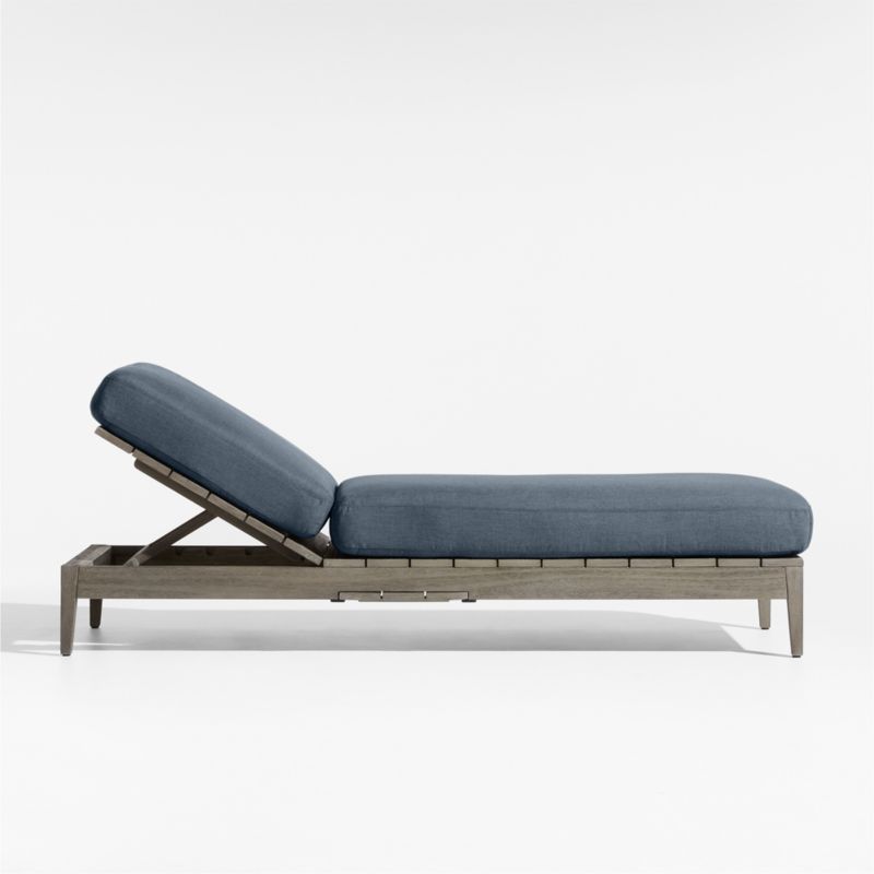 Andorra Weathered Grey Wood Outdoor Chaise Lounge with Harbor Blue Sunbrella ® Cushion - image 5 of 10