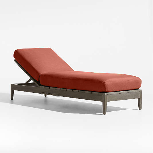 Andorra Weathered Grey Wood Outdoor Chaise Lounge with Henna Red Sunbrella ® Cushion