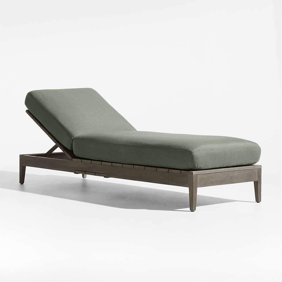 Andorra Grey Wood Outdoor Chaise Lounge with Sage Green Sunbrella