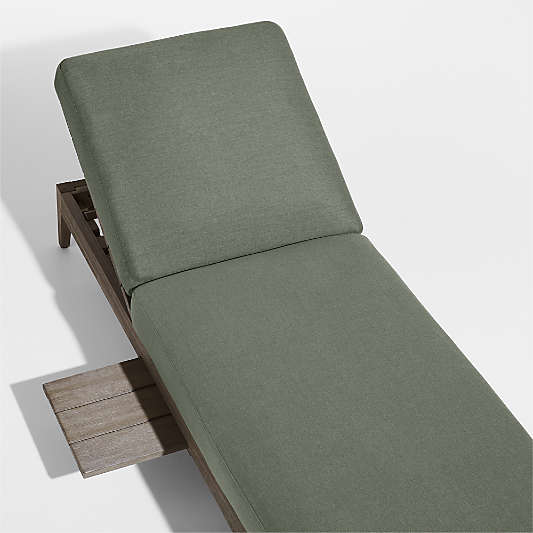 Andorra Weathered Grey Wood Outdoor Chaise Lounge with Sage Green Sunbrella ® Cushion