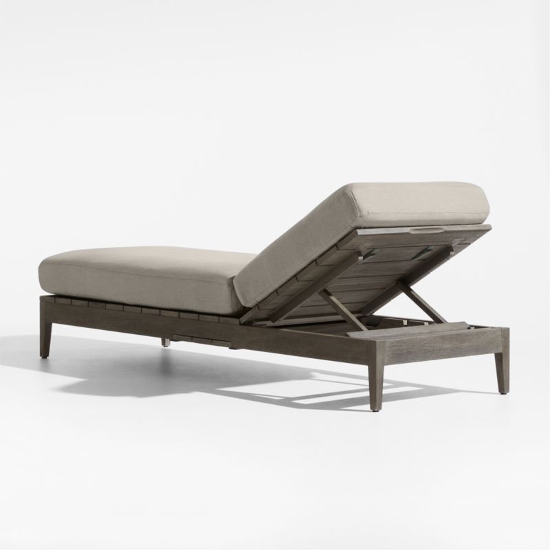 Andorra Weathered Grey Wood Outdoor Chaise Lounge with Silver Sunbrella ® Cushion