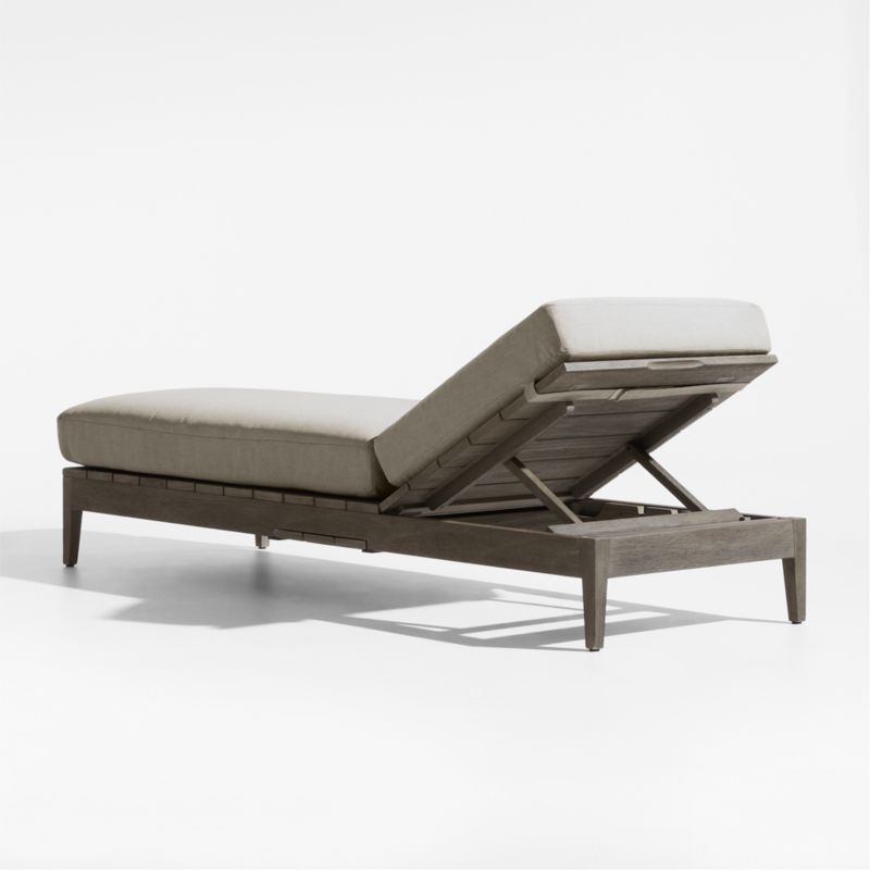 Andorra Weathered Grey Wood Outdoor Chaise Lounge with Taupe Cushions