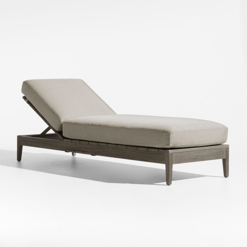 Andorra Weathered Grey Wood Outdoor Chaise Lounge with Taupe Cushions