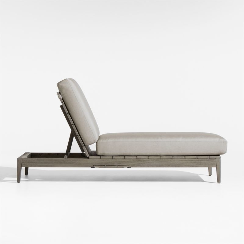 Andorra Weathered Grey Wood Outdoor Chaise Lounge with Taupe Cushions