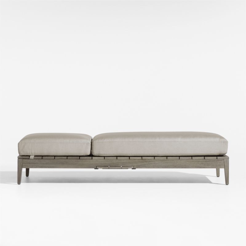 Andorra Weathered Grey Wood Outdoor Chaise Lounge with Taupe Cushions