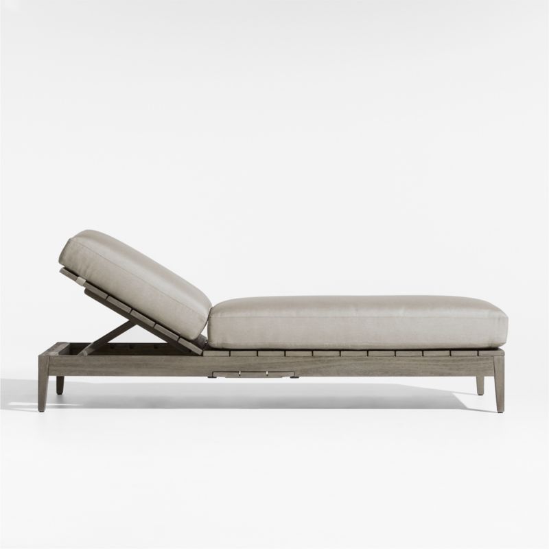 Andorra Weathered Grey Wood Outdoor Chaise Lounge with Taupe Cushions