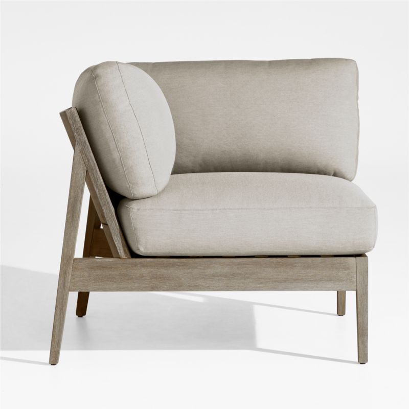 Andorra Weathered Grey Wood Outdoor Corner Chair with Taupe Cushions