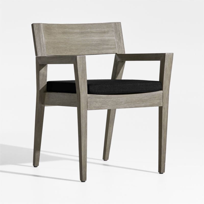 Andorra Weathered Grey Wood Outdoor Dining Arm Chair with Black Sunbrella ® Cushion - image 4 of 7