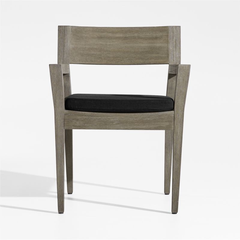 Andorra Weathered Grey Wood Outdoor Dining Arm Chair with Black Sunbrella ® Cushion - image 0 of 7