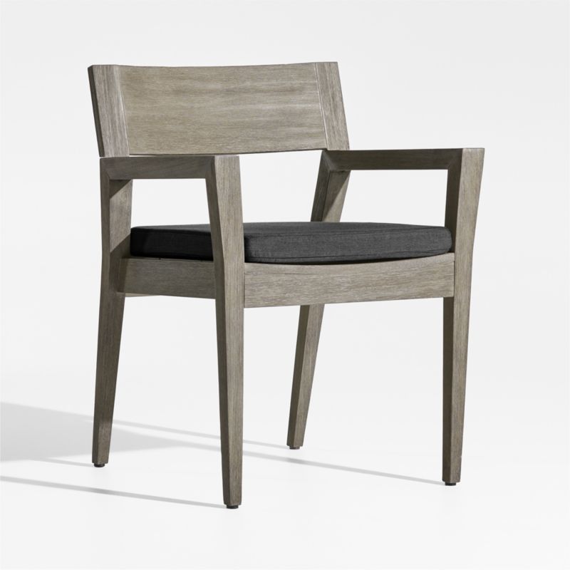 Andorra Weathered Grey Wood Outdoor Dining Arm Chair with Charcoal Grey Sunbrella ® Cushion - image 4 of 7