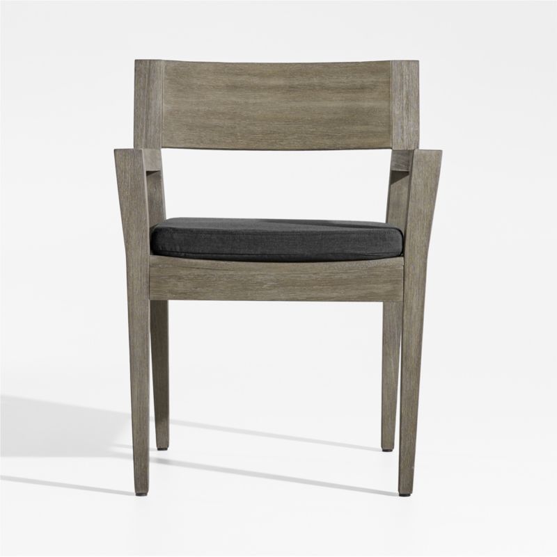 Andorra Weathered Grey Wood Outdoor Dining Arm Chair with Charcoal Grey Sunbrella ® Cushion - image 0 of 7