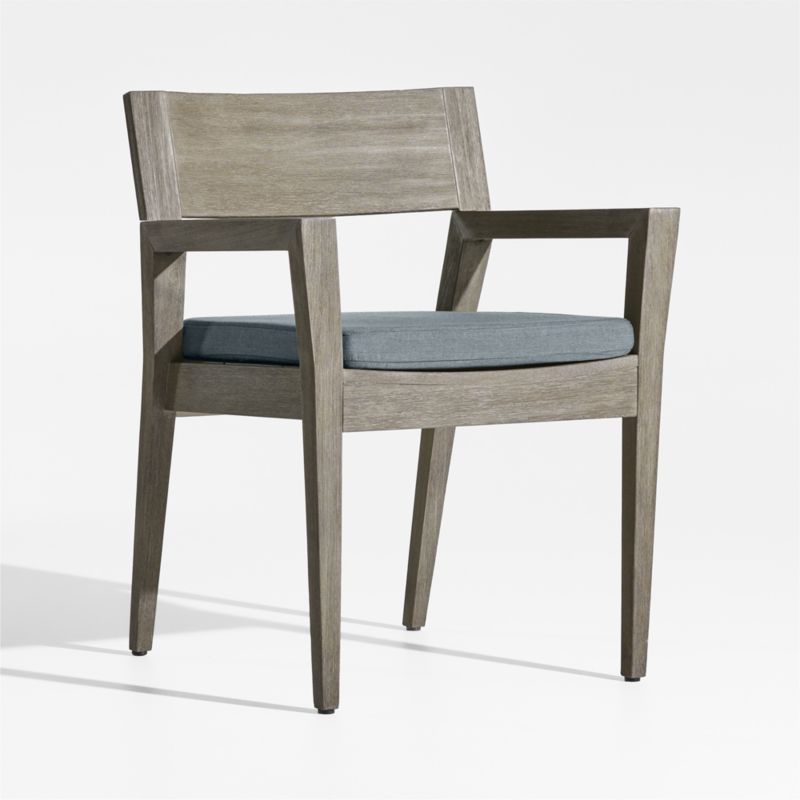 Andorra Weathered Grey Wood Outdoor Dining Arm Chair with Haze Grey Sunbrella ® Cushion - image 4 of 7