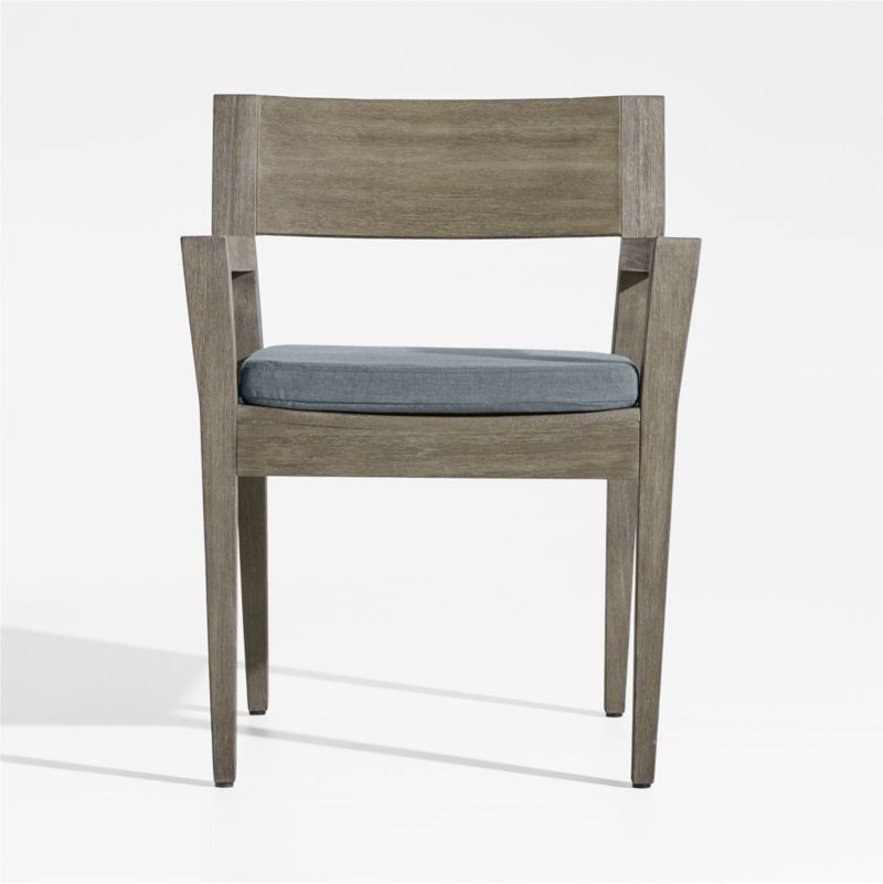 Andorra Weathered Grey Wood Outdoor Dining Arm Chair with Haze Grey Sunbrella ® Cushion - image 0 of 7