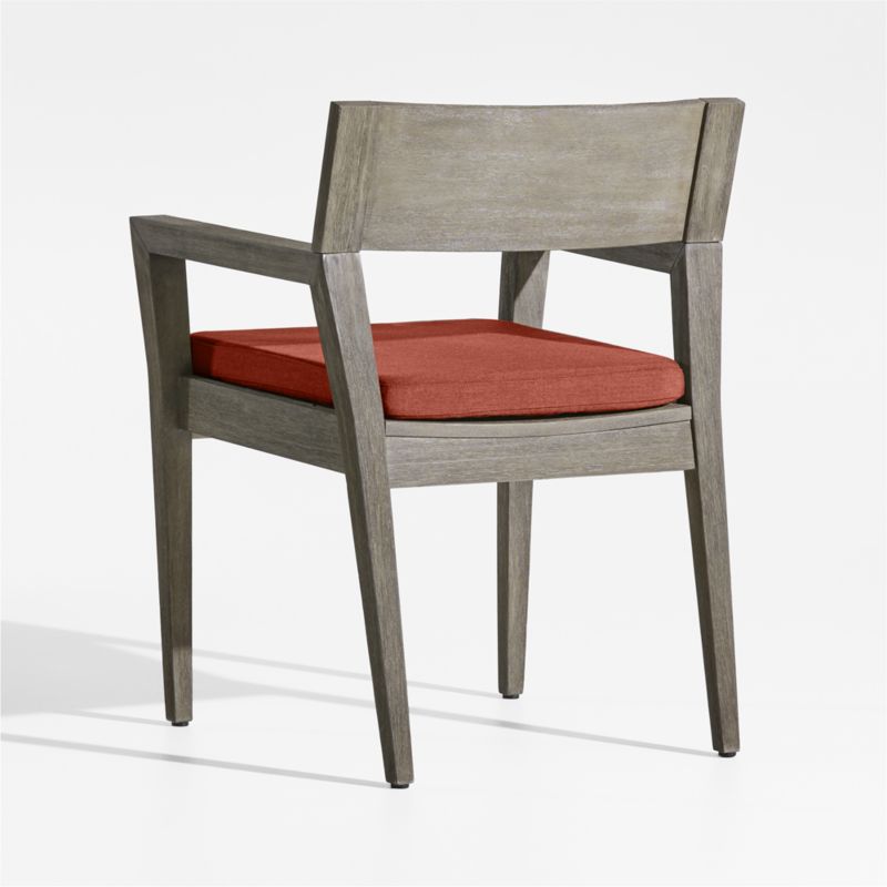 Andorra Weathered Grey Wood Outdoor Dining Arm Chair with Henna Red Sunbrella ® Cushion - image 6 of 7