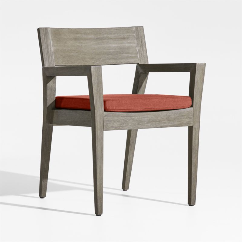 Andorra Weathered Grey Wood Outdoor Dining Arm Chair with Henna Red Sunbrella ® Cushion - image 4 of 7