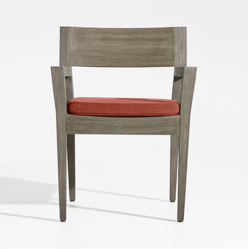 Andorra Weathered Grey Wood Outdoor Dining Arm Chair with Henna Red Sunbrella ® Cushion - image 0 of 7