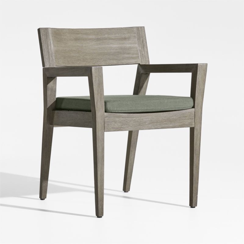 Andorra Weathered Grey Wood Outdoor Dining Arm Chair with Sage Sunbrella ® Cushion - image 4 of 7