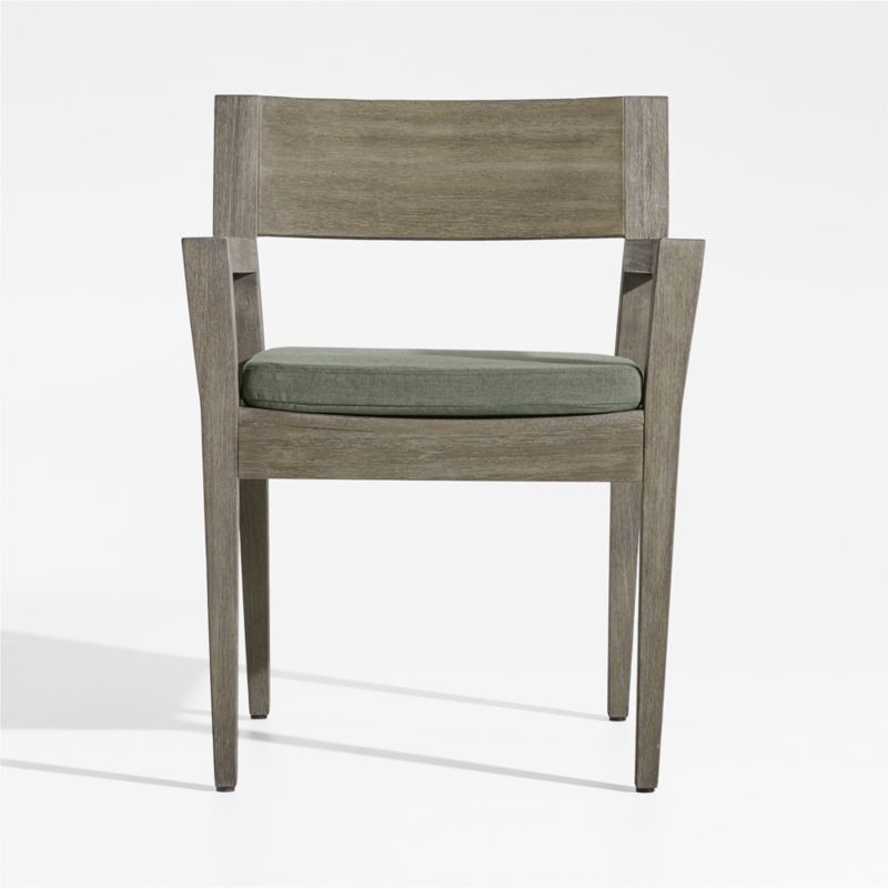 Andorra Weathered Grey Wood Outdoor Dining Arm Chair with Sage Sunbrella ® Cushion - image 0 of 7