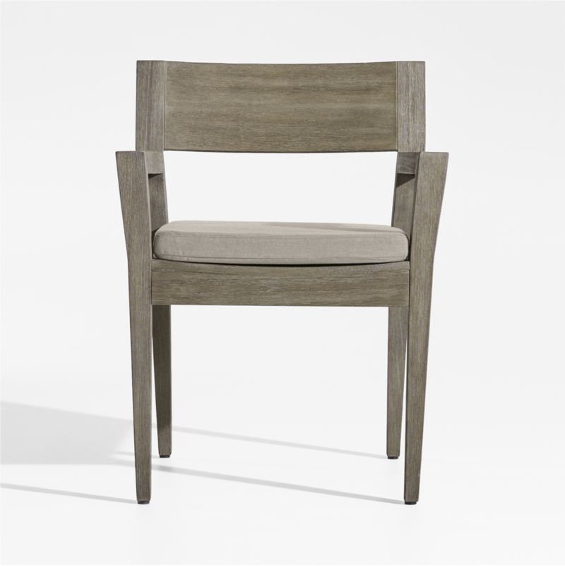 Andorra Weathered Grey Wood Outdoor Dining Arm Chair with Silver Sunbrella ® Cushion - image 0 of 7