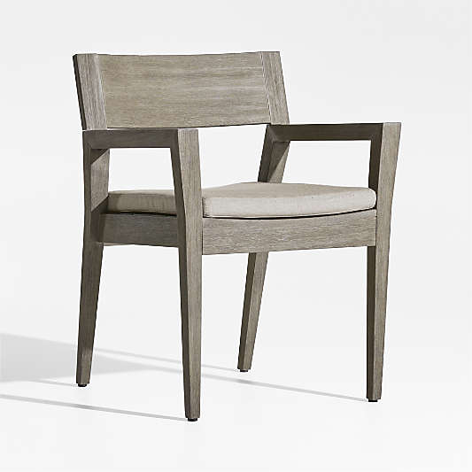 Andorra Weathered Grey Wood Outdoor Dining Armchair with Sand Cushion