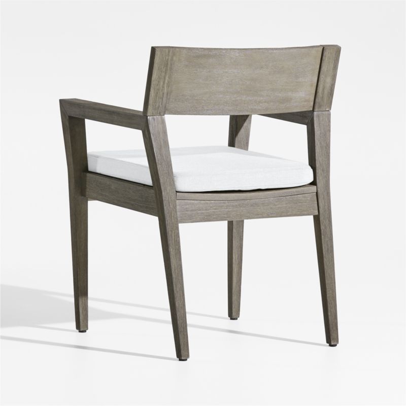 Andorra Weathered Grey Wood Outdoor Dining Arm Chair with White Sunbrella ® Cushion - image 5 of 7