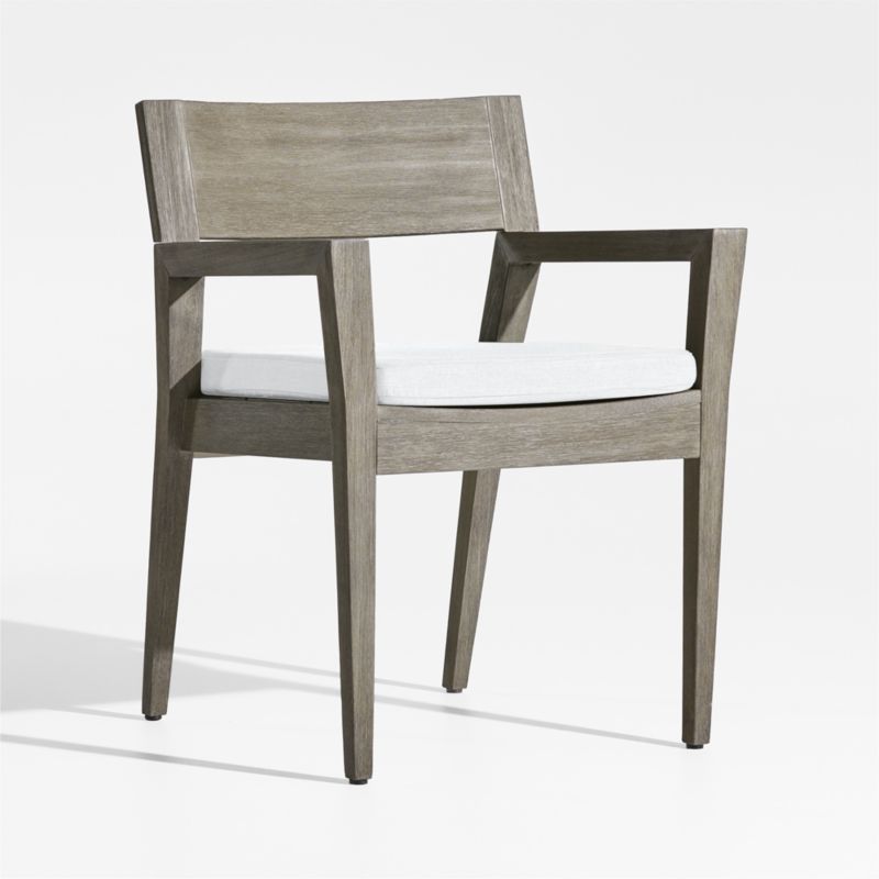 Andorra Weathered Grey Wood Outdoor Dining Arm Chair with White Sunbrella ® Cushion - image 4 of 7