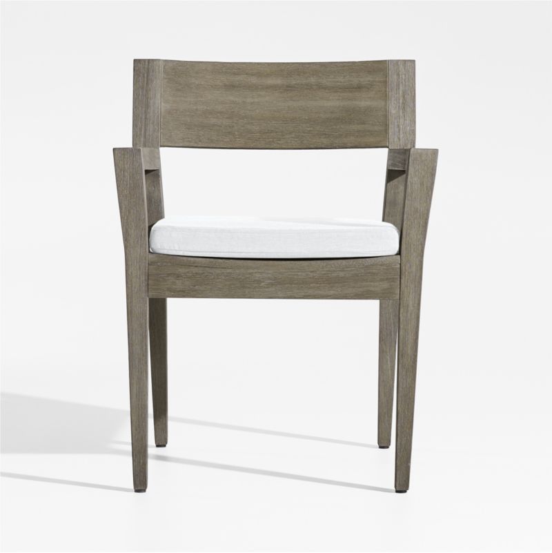 Andorra Weathered Grey Wood Outdoor Dining Arm Chair with White Sunbrella ® Cushion - image 0 of 7