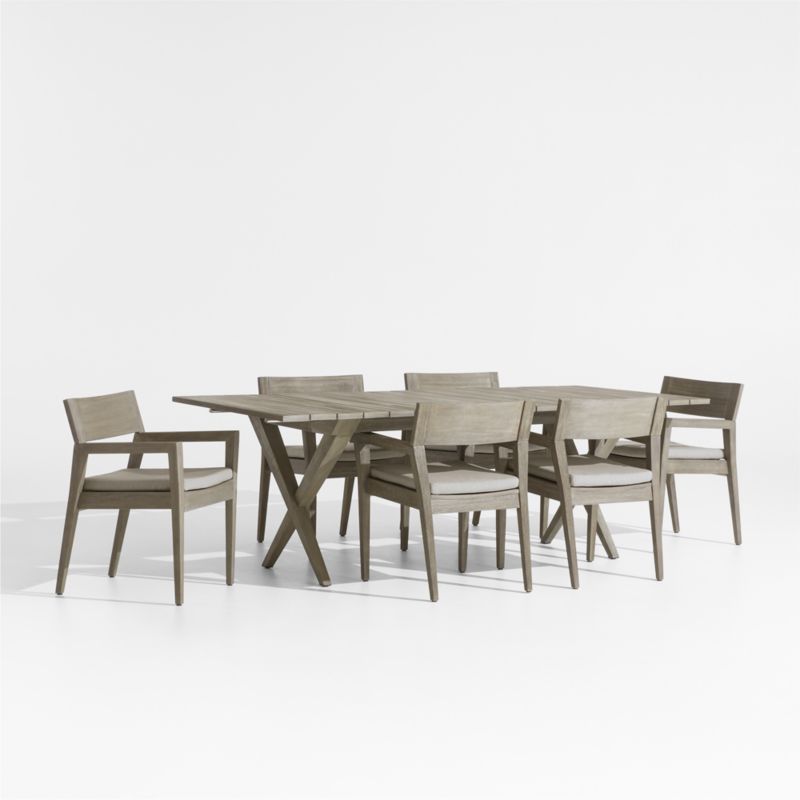 Viewing product image Andorra Weathered Grey Wood Outdoor Extendable Dining Table Set - image 1 of 2