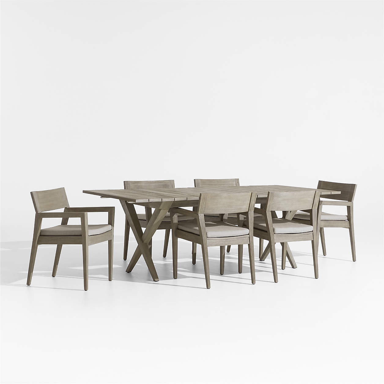 Andorra Weathered Grey Wood Outdoor Extendable Dining Table Set Crate