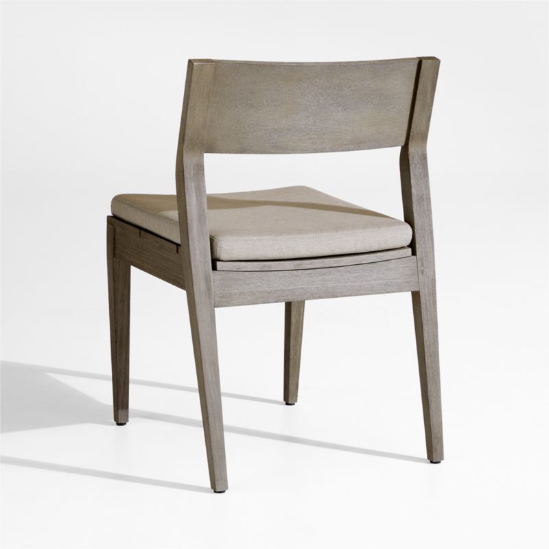 Andorra Weathered Grey Stackable Wood Outdoor Dining Side Chair with Taupe Cushion - image 3 of 5