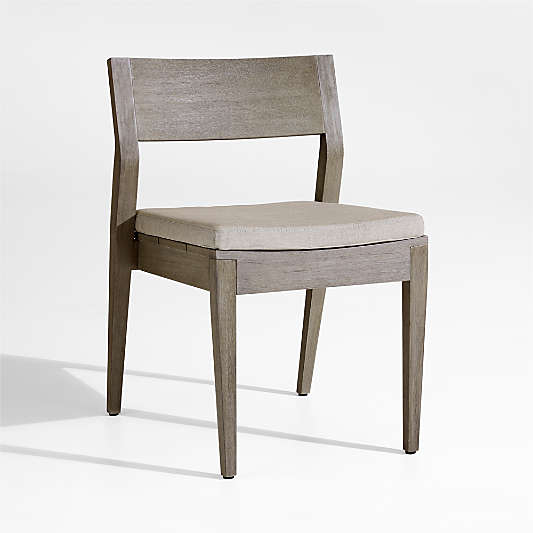 Andorra Weathered Grey Stackable Wood Outdoor Dining Side Chair with Sand Cushion