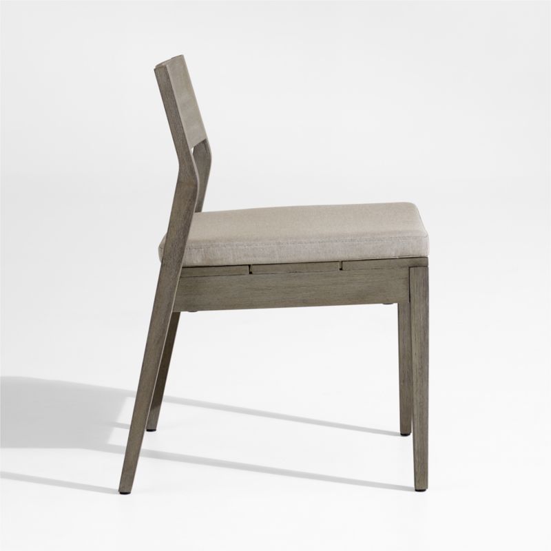 Andorra Weathered Grey Stackable Wood Outdoor Dining Side Chair with Taupe Cushion - image 2 of 5