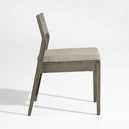 Andorra Weathered Grey Stackable Wood Outdoor Dining Side Chair with Sand Cushion