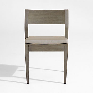View Andorra Weathered Grey Stackable Wood Outdoor Dining Side Chair with Sand Cushion details