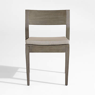 Andorra Weathered Grey Stackable Wood Outdoor Dining Side Chair with Sand Cushion