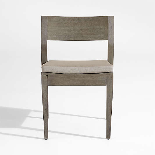 Andorra Weathered Grey Stackable Wood Outdoor Dining Side Chair with Taupe Cushion