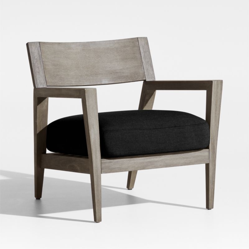 Andorra Weathered Grey Wood Outdoor Lounge Chair with Black Sunbrella ® Cushion - image 0 of 7