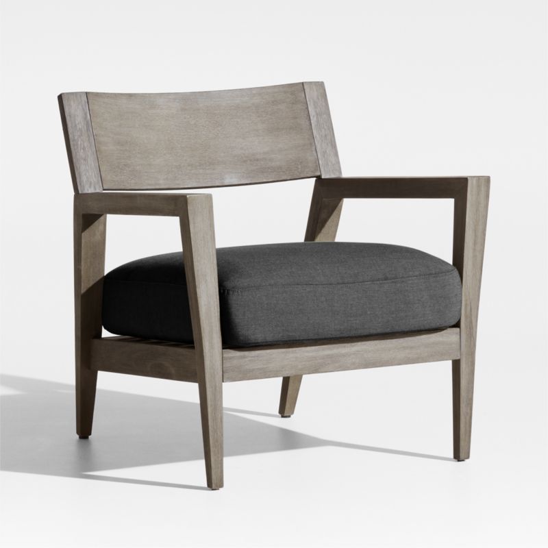 Andorra Weathered Grey Wood Outdoor Lounge Chair with Charcoal Grey Sunbrella ® Cushion - image 0 of 7