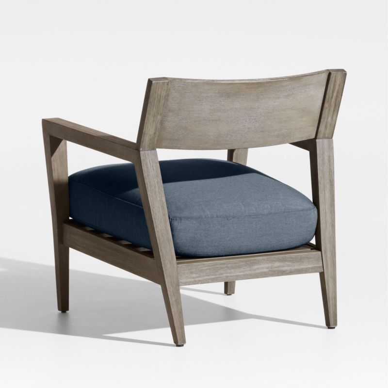 Andorra Weathered Grey Wood Outdoor Lounge Chair with Harbor Blue Sunbrella ® Cushion - image 5 of 7