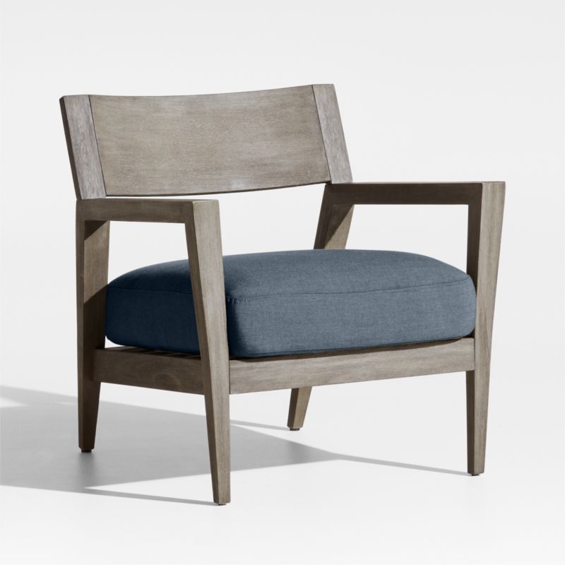 Andorra Weathered Grey Wood Outdoor Lounge Chair with Harbor Blue Sunbrella ® Cushion - image 0 of 7