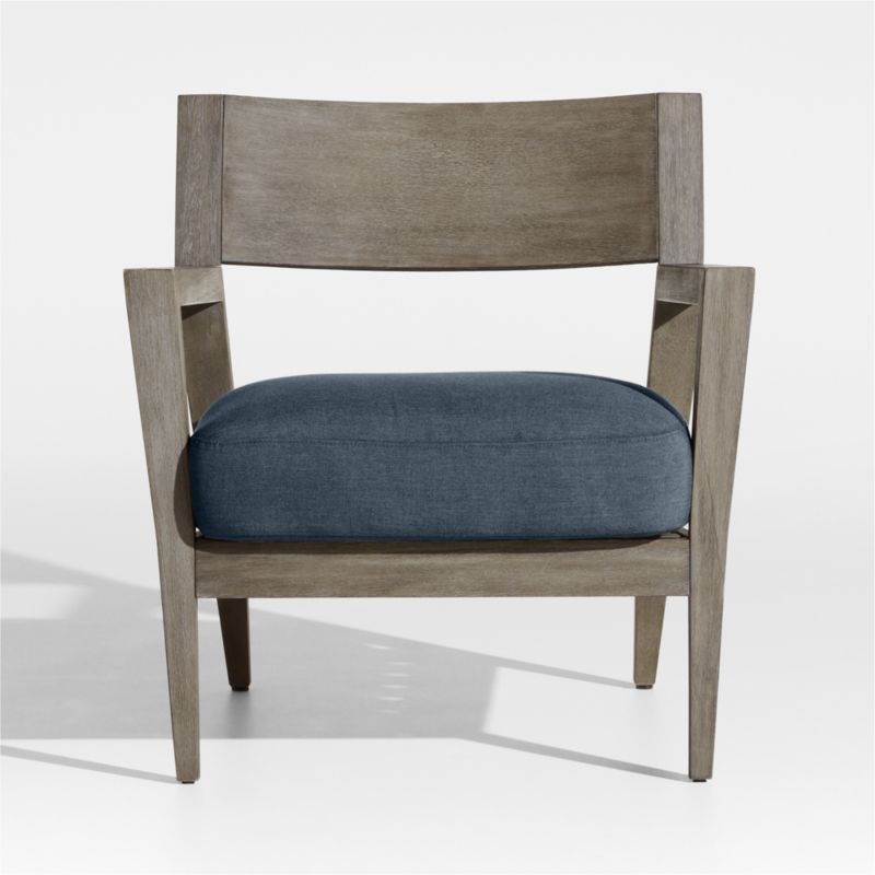 Andorra Weathered Grey Wood Outdoor Lounge Chair with Harbor Blue Sunbrella ® Cushion - image 3 of 7