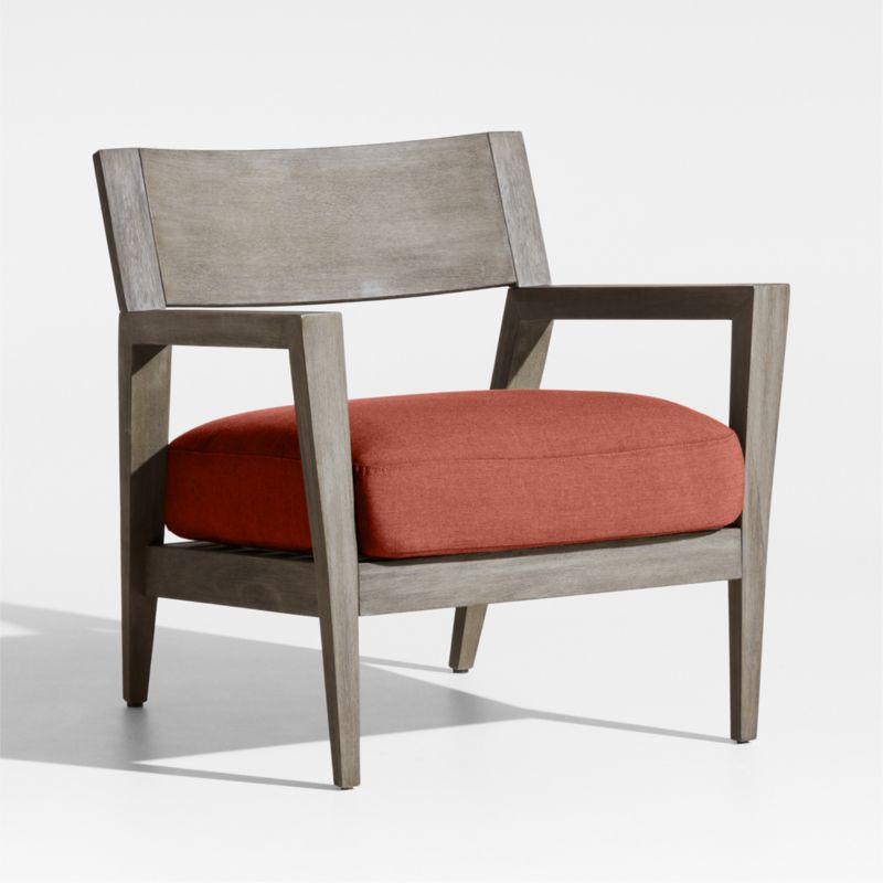 Andorra Weathered Grey Wood Outdoor Lounge Chair with Henna Red Sunbrella ® Cushion - image 0 of 7