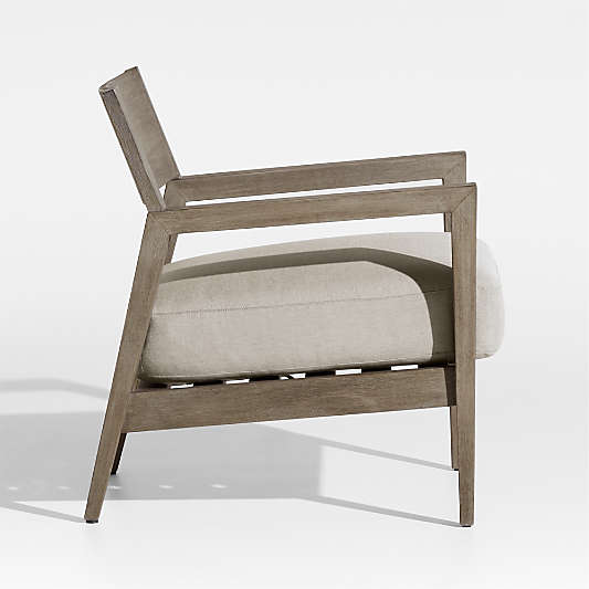 Andorra Weathered Grey Wood Outdoor Lounge Chair with Taupe Cushion