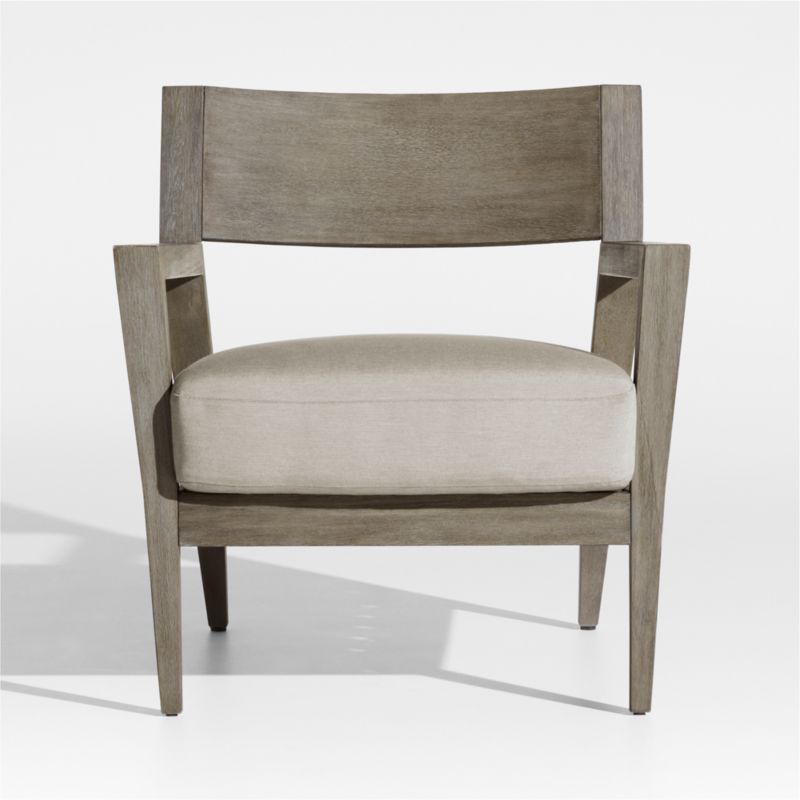 Andorra Weathered Grey Wood Outdoor Lounge Chair with Taupe Cushion