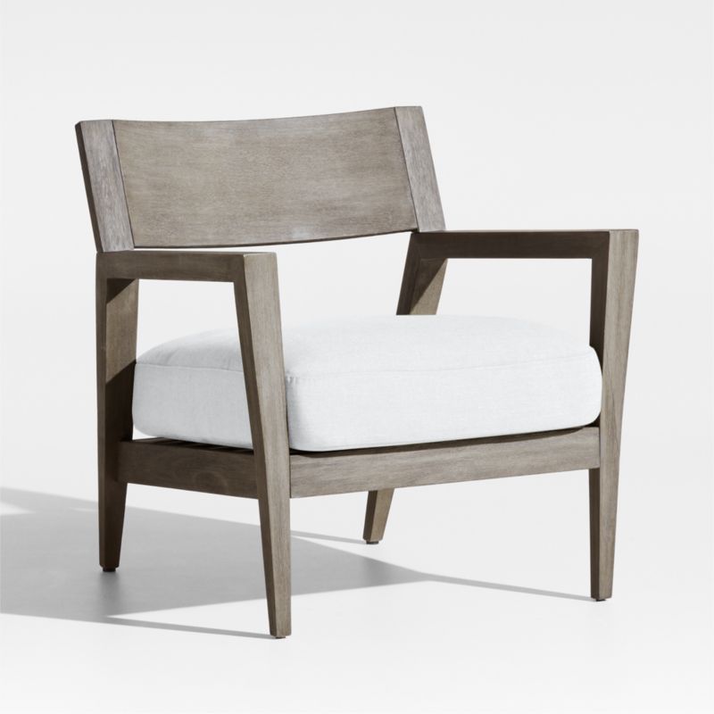 Andorra Weathered Grey Wood Outdoor Lounge Chair with White Sunbrella ® Cushion - image 0 of 7