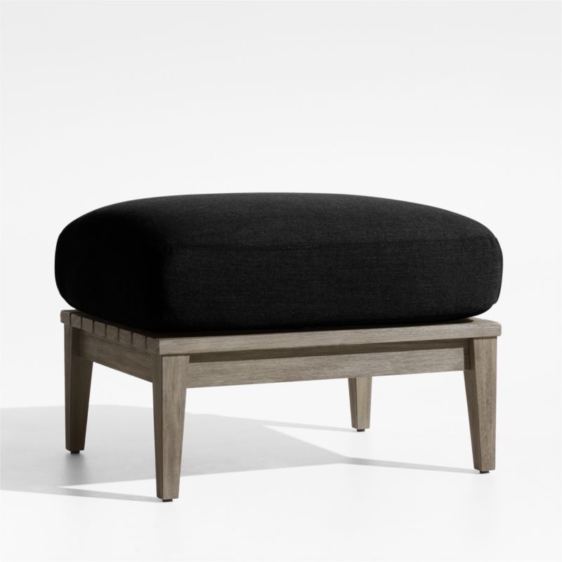 Andorra Weathered Grey Wood Outdoor Ottoman with Black Sunbrella ® Cushion - image 3 of 6