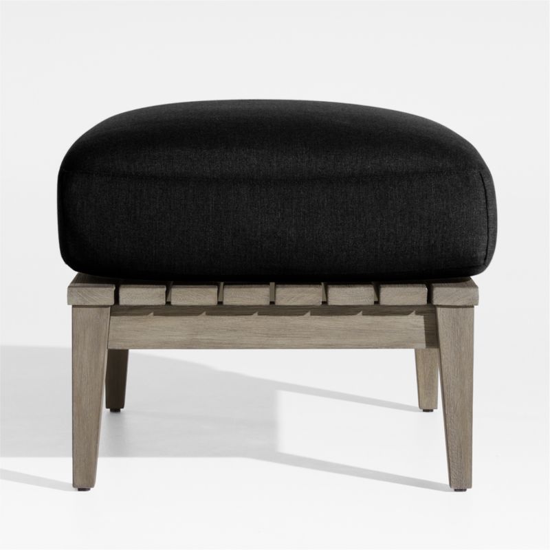 Andorra Weathered Grey Wood Outdoor Ottoman with Black Sunbrella ® Cushion - image 4 of 6